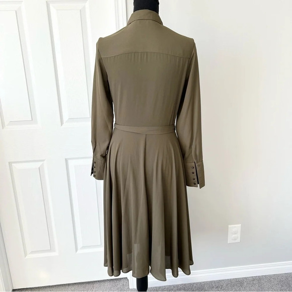 Nanette Lepore Military  Green Button Down Midi Shirtdress with Slips - Picture 3 of 16